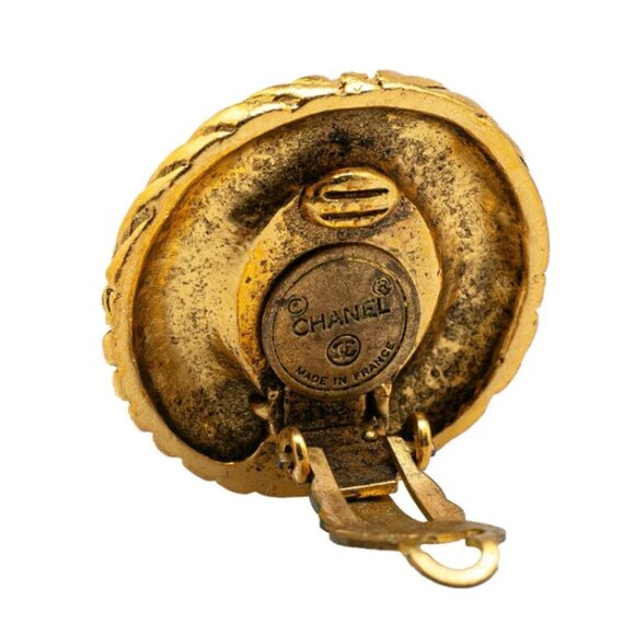 CHANEL Rhinestone Crystal Round Clip-On Earrings Gold Tone Auth #1188 - Picture 4 of 4